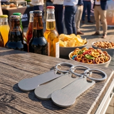 Metal bottle opener keyring with token RODNEY