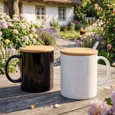 Ceramic mug with spoon 300 ml LOTHAR