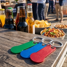 Metal bottle opener keyring with token RODNEY