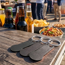 Metal bottle opener keyring with token RODNEY
