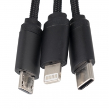 3in1 charging cable with illuminated logo in wooden casing - LH-ZM04