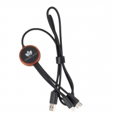3in1 charging cable with illuminated logo in wooden casing - LH-ZM04