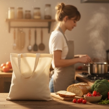 Small cotton bag with short handles 140 g/m2 KERSTIN